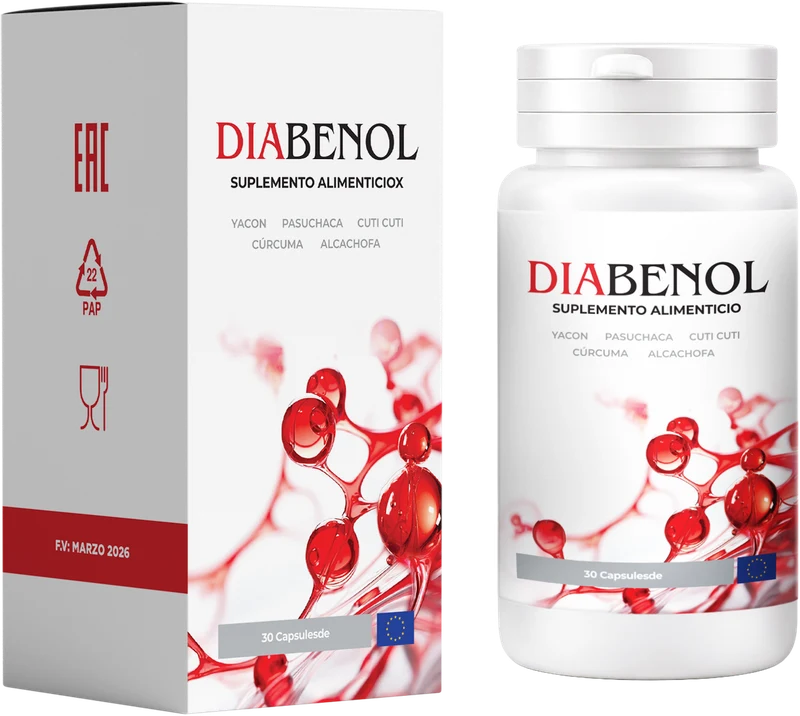 Diabenol, caja con frasco de 30 cápsulas